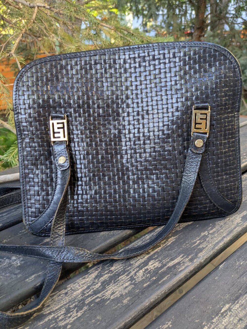 Authentic VTG Fendi Black Woven Leather Bag FF Logo 1970/80s Project Piece.